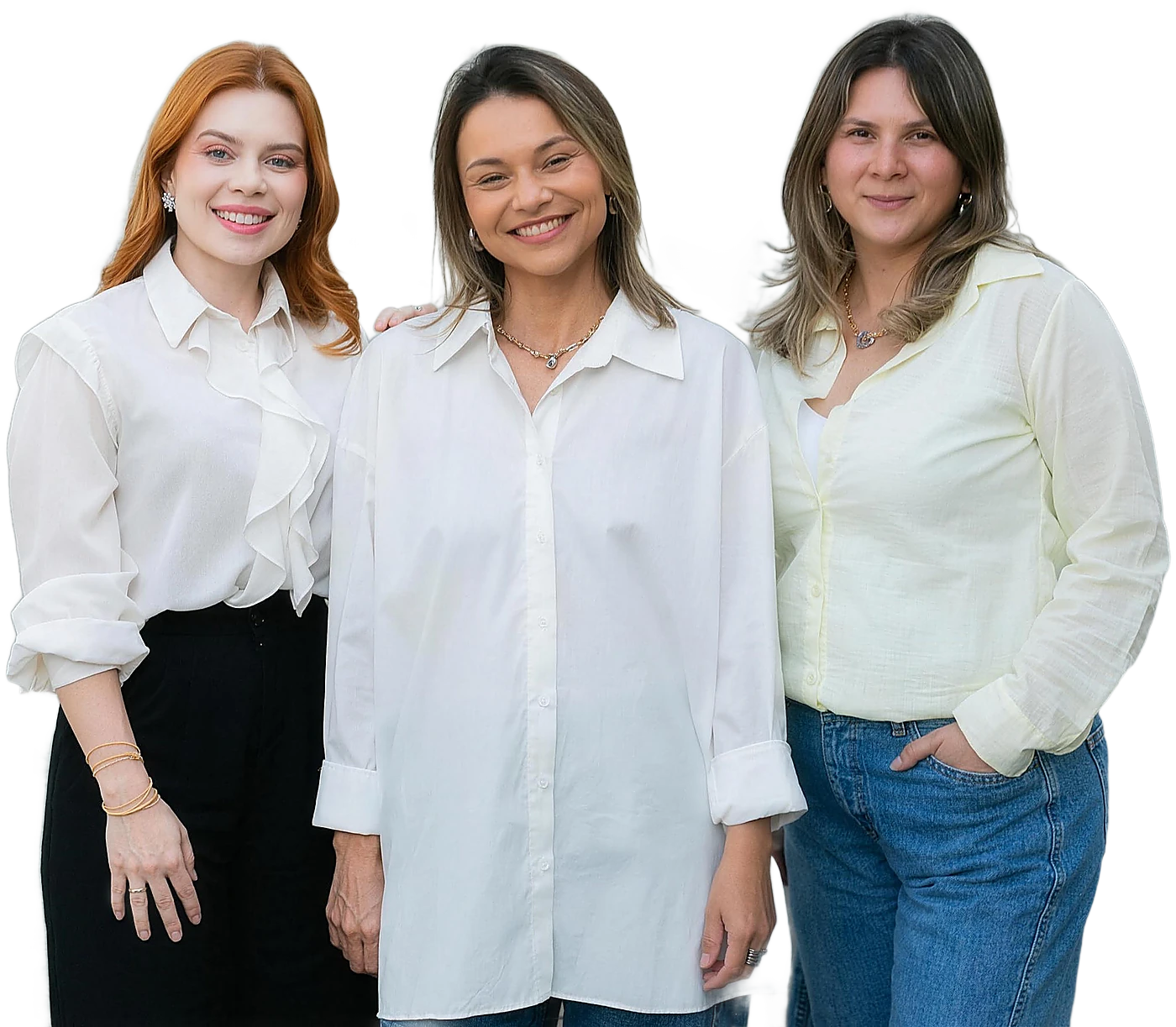 As três fundadoras da Arvorear, juntas e sorrindo